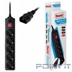 BURO Сетевой фильтр, 5 розеток, 1.8 метра, (500SH-1.8-UPS-B) черный (коробка) {992305}