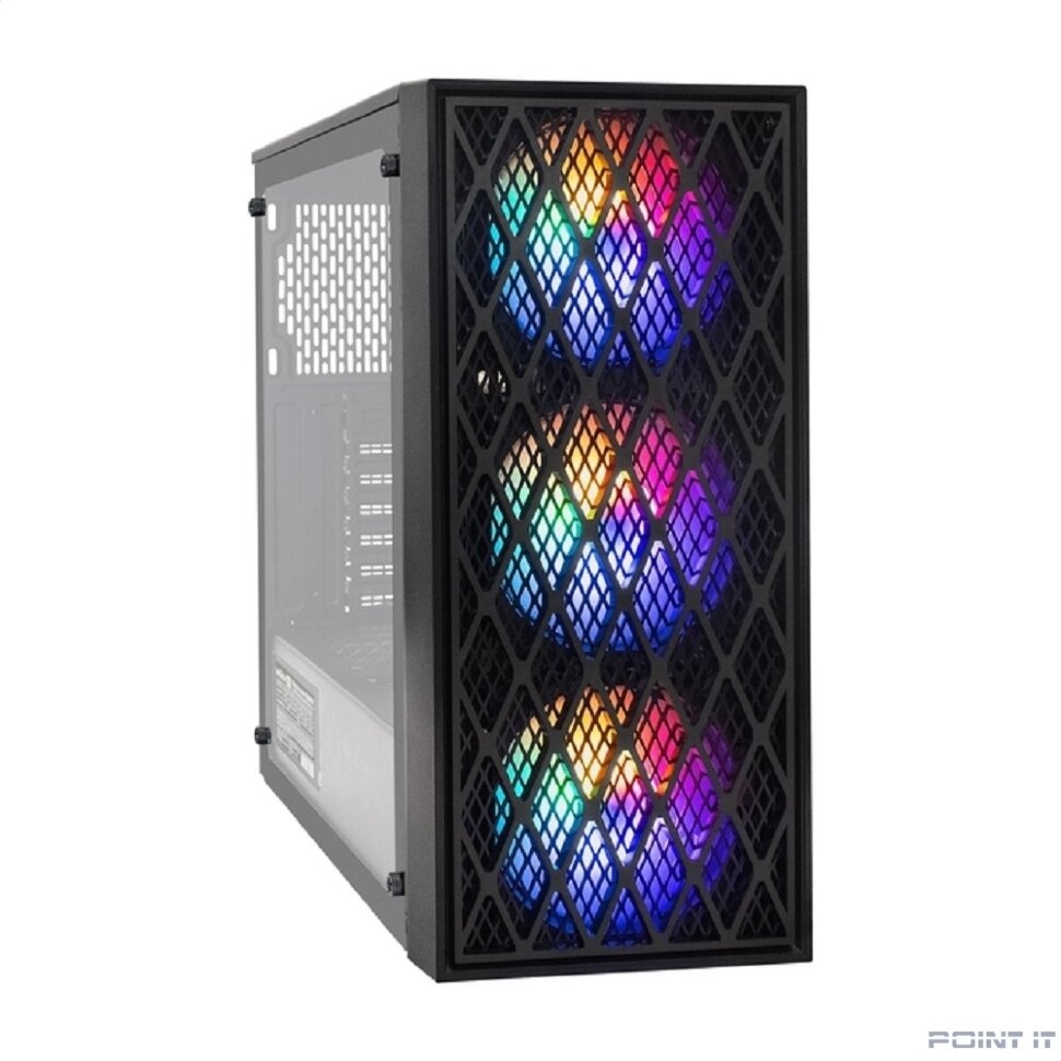 Exegate EX293018RUS Корпус Miditower ExeGate EVO-8243-NPX600 (ATX, БП 600NPX с вент 12 см, 2*USB+1*USB3.0, черный, 3 вент. с RGB подсветкой, боковая панель - закаленное стекло)