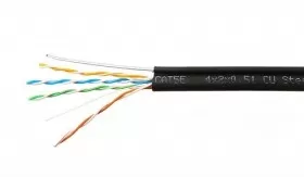Кабель Skynet Premium UTP4 cat.5е, одножильный, 305м, Cu, Проходит Fluke тест, для наружных работ, с тросом, черный