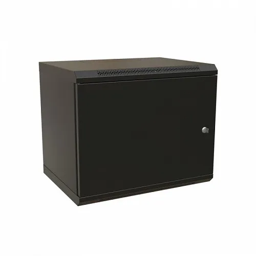 Шкаф настенный 19-дюймовый (19), 15U, 775x600х600мм, металлическая передняя дверь с замком, две боковые панели, цвет черный (RAL 9004) (разобранный)