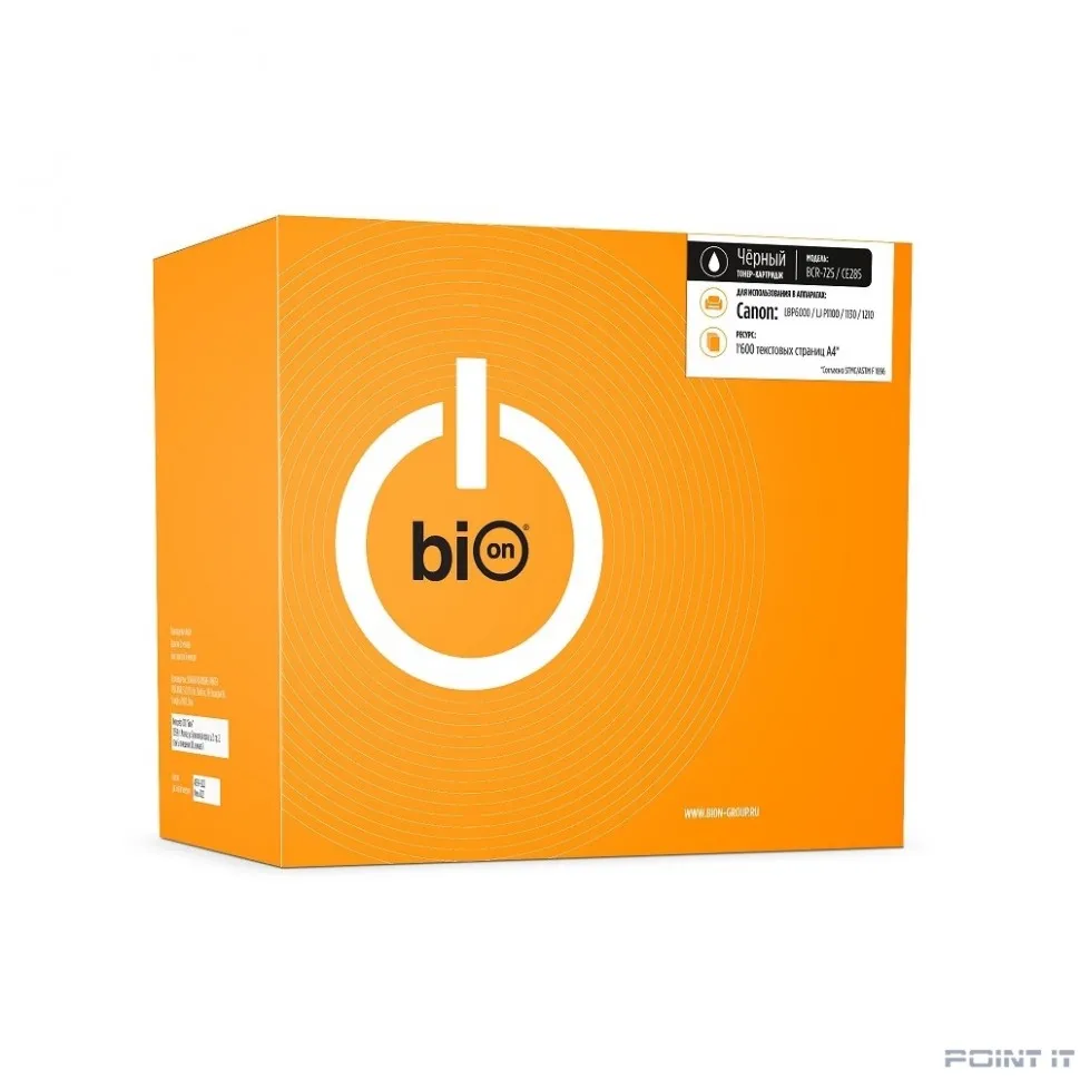 Bion 725/CE285 Картридж для HP LJ Pro P1102/P1102w/1214nfh/M1132/M1212nf MFP/M1217nfw MFP;HotSpot LaserJet Pro M1218nfs;Canon imageCLASS MF3010 MFP;i-SENSYS LBP-6000/6020/MF-3010 (1600 стр.), Черный