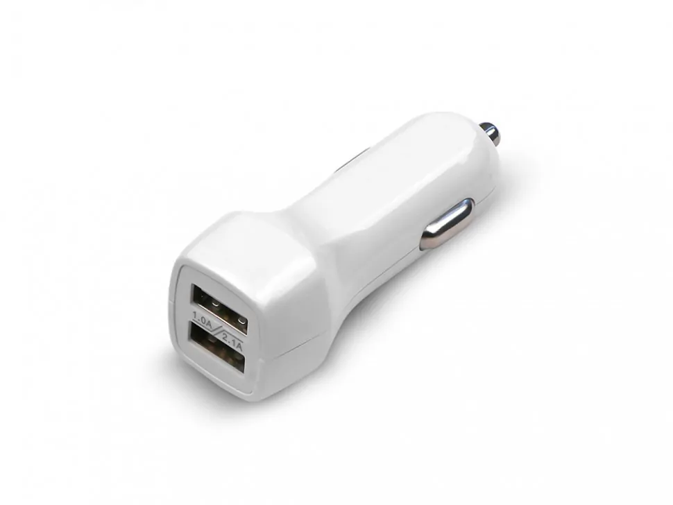 Автомобильное зарядное устройство USB, 2 порта, 5В, вых. сила тока 2А, белый
