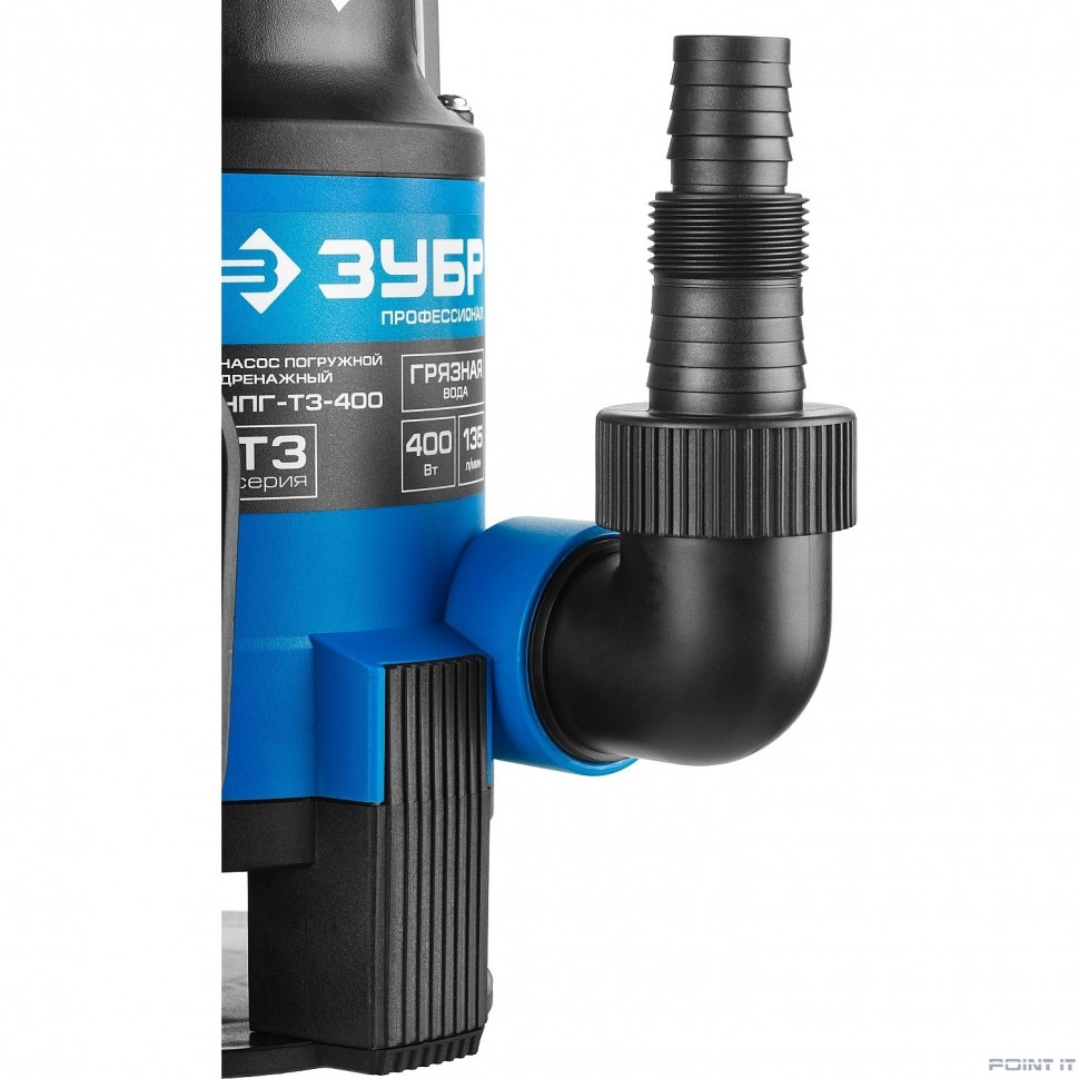 ЗУБР Профессионал [НПГ-Т3-400] Насос Т3 погружной { дренаж. для грязной воды (d частиц до 35мм), 400Вт, пропуск способн 135л/мин, напор 5м, провод 10м }