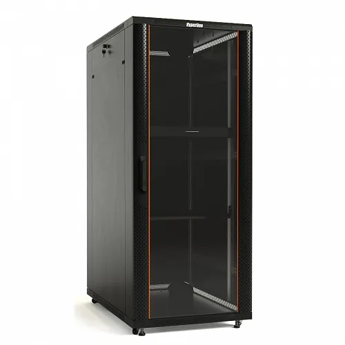 Шкаф напольный 19-дюймовый, 32U, 1610x600х1000 мм (ВхШхГ), передн.и задняя распашные перфор.двери (75%), ручка с замком, крыша нового типа,9004,разобр
