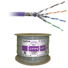 Кабель S/FTP4 cat.7 NETKO /4 пары / 23 AWG BC / экранированный / 305м/ нг(А)-HF LSZH - малодымный, не содержащий галогенов; фиолетовый; одножильный