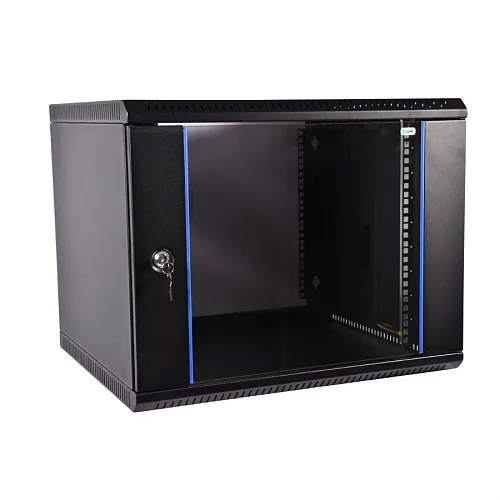 Шкаф телекоммуникационный настенный разборный ЭКОНОМ 12U (600х520) дверь стекло, цвет черный
