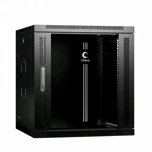 Шкаф телекоммуникационный настенный 19 12U 600x450x635mm (ШхГхВ) дверь стекло, цвет черный (RAL 9004)
