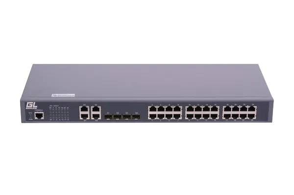 Управляемый коммутатор L2 GIGALINK 24 Base-T 10/100Mb/s портов, 4 Combo TX/SFP 1000Mb/s, 1 Console. 1U 19'', 220V