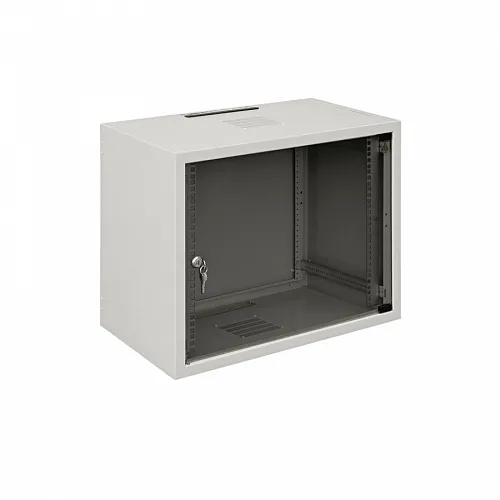 Шкаф настенный 19-дюймовый (19), серия SJ2, 10U, 515x600х600, со стеклянной дверью, цвет серый (RAL 7035)