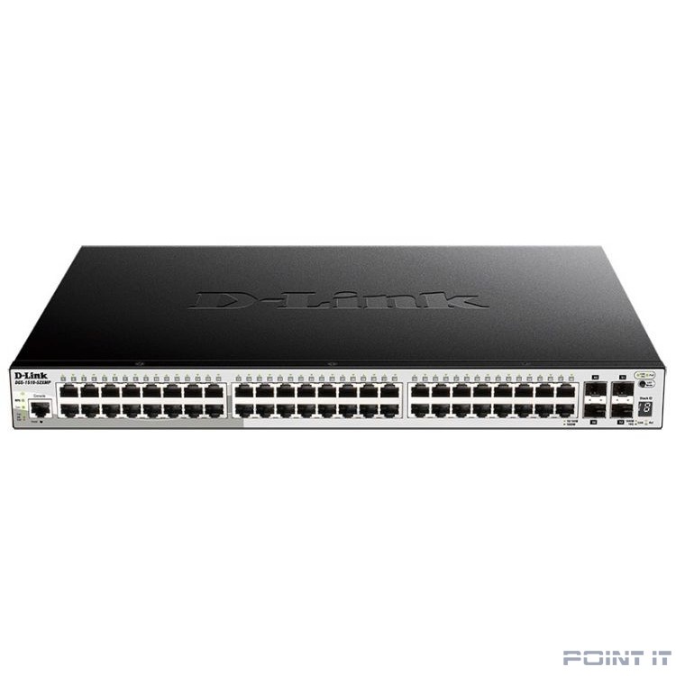 D-Link DGS-1250-52XMP/A1A Настраиваемый коммутатор 2 уровня с 48 портами 10/100/1000Base-T и 4 портами 10GBase-X SFP+ (48 портов с поддержкой PoE 802.3af/802.3at (30 Вт), PoE-бюджет 370 Вт)