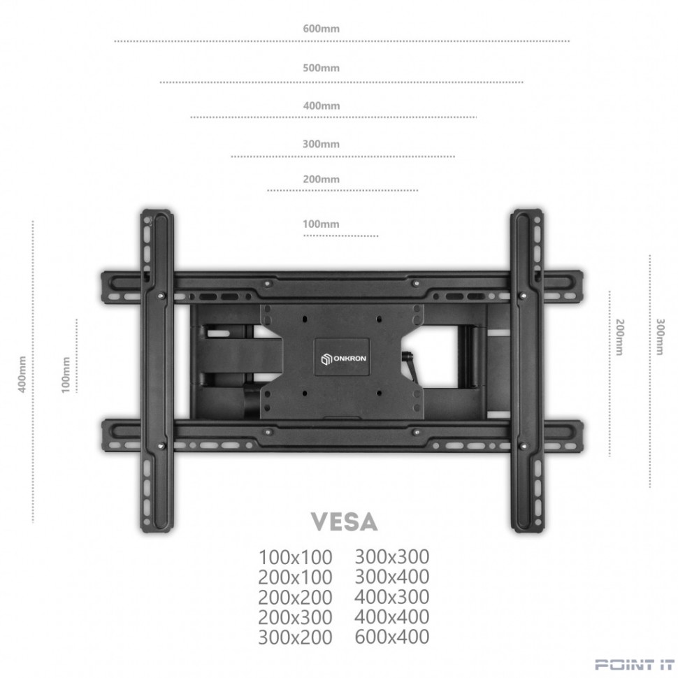 ONKRON M7L чёрный Для телевизоров диагональю 40"-60" Максимальная нагрузка: 68,2 кг VESA: 100x100, 100x200, 200x100, 200x200, 200x300, 200x400, 300x100, 300x200, 300x300, 300x400, 400x200, 400x300, 40