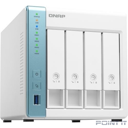 QNAP D4 (Rev. B) NAS, 4 Hot-Swap tray w/o HDD. Quad core CPU AL-214 1.7GHz, 2 GB DDR3, 2xGbE, 2xUSB 3.2 USB 3.2 Gen 1