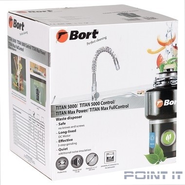 Bort Измельчитель пищевых отходов TITAN 5000 (Control) {Мощность л.с. 0,75 ; 560 Вт; 5,2 кг/мин; 3200 об/мин; 1400 мл; Металл ; набор аксессуаров 5 шт} [3410259]
