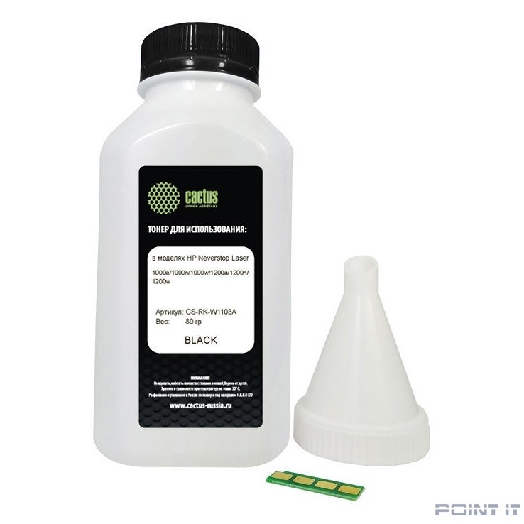 Тонер Cactus CS-RK-W1103A черный флакон 80гр. (в компл.:чип) для принтера HP Neverstop Laser 1000/1200