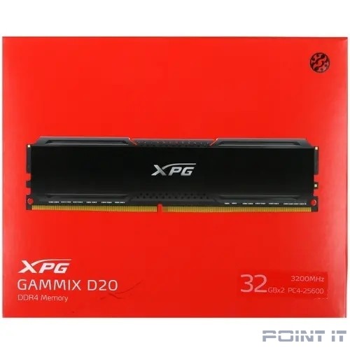 ADATA 64GB (2x32GB) DDR4 UDIMM, XPG GAMMIX D20, 3200MHz CL16-20-20, 1.35V, AX4U320032G16A-DCBK20