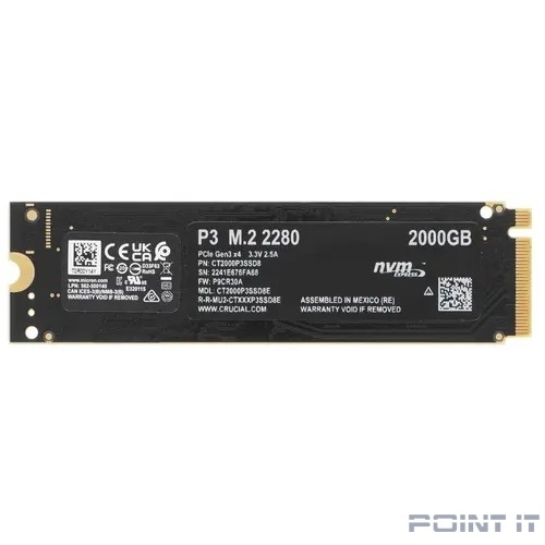 SSD 2Tb Crucial P3 3D NAND M2 PCIe NVMe R3500Mb/s W3000MB/s CT2000P3SSD8