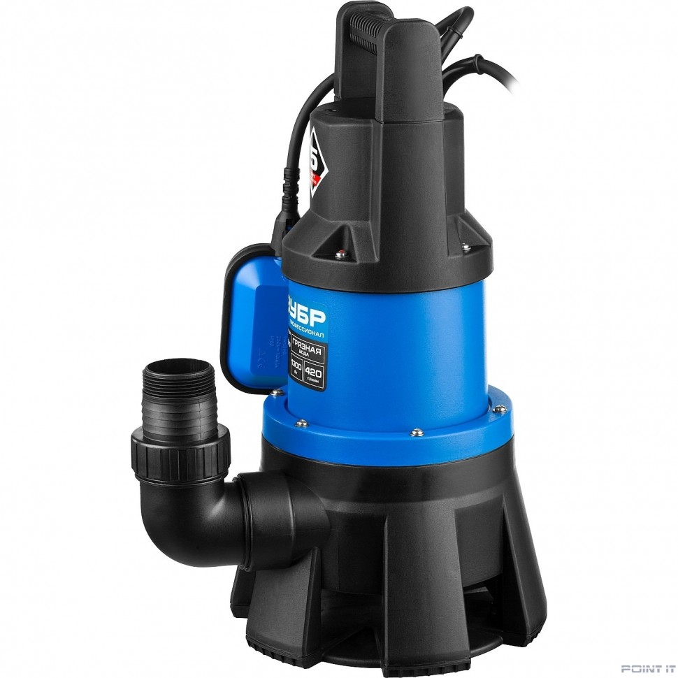 ЗУБР Профессионал [НПГ-Т3-1300] Насос Т3 погружной { дренаж. для грязной воды (d частиц до 35мм), 1300Вт,пропуск способн 420л/мин,напор 11м,провод 10м }