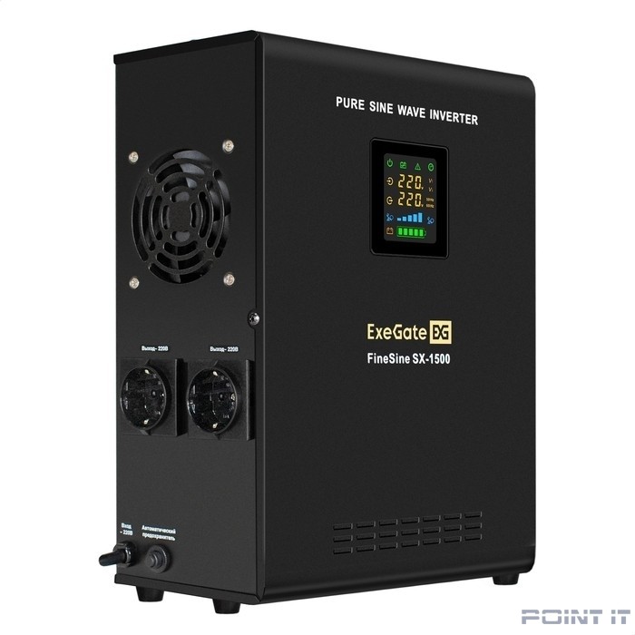 Exegate EX295998RUS ИБП (инвертор, синус, для котла) настенный ExeGate FineSine SX-1500.LCD.AVR.2SH <1500VA/1050W, чистая синусоида, цветной LCD-дисплей, AVR, 2*Schuko, линейно-интерактивный, внешняя