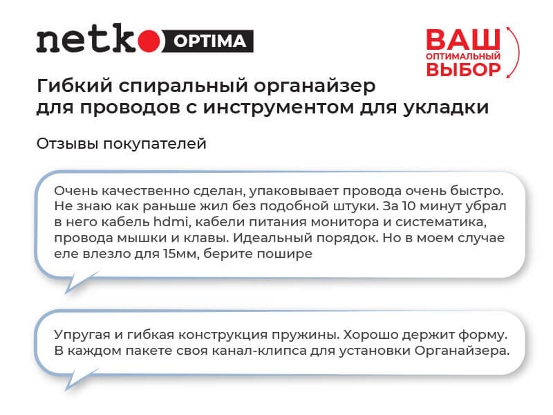 Органайзер для проводов с инструментом для укладки, ID-30mm, 2м, пластик, черный NETKO Optima