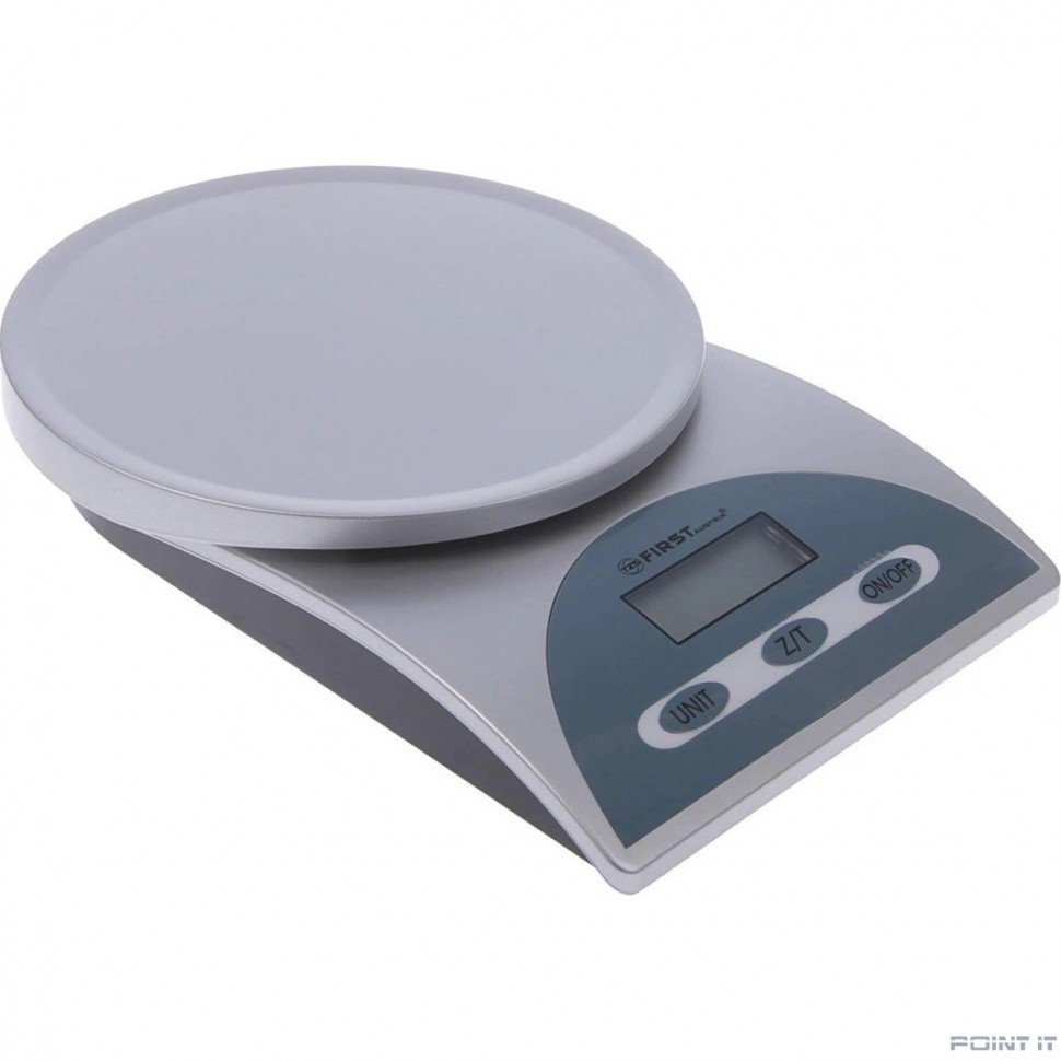 FIRST FA-6405 Silver Весы кухонные, электронные, 5 кг, 1 гр.тарокомпенсация, Автоматическое/ручное отключен, серый