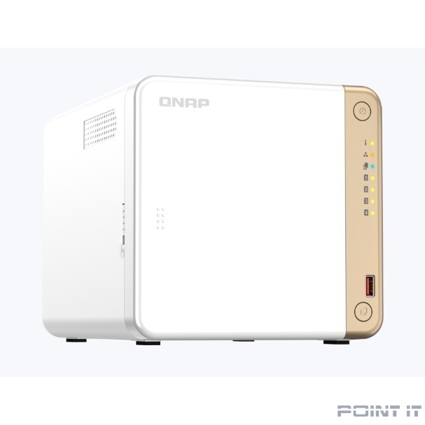 Сетевое хранилище без дисков/ channel QNAP TS-462-4G NAS 4 HDD trays, 2 x M.2 NVMe PCIe Gen 3 x1, 2-core Intel Celeron N4505 2.9 GHz, 4 GB RAM (1 x 2GB + RAM-2GDR4T0-SO-2400) up to 16 GB (2 x 8GB), 1x