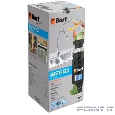 Bort Измельчитель пищевых отходов MASTER ECO {390 Вт; 3,2 кг/мин; 2600 об/мин; 1000 мл; Металл ; набор аксессуаров 4 шт} [1275752]